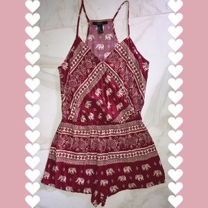 Dark Red Boho Patterned Romper